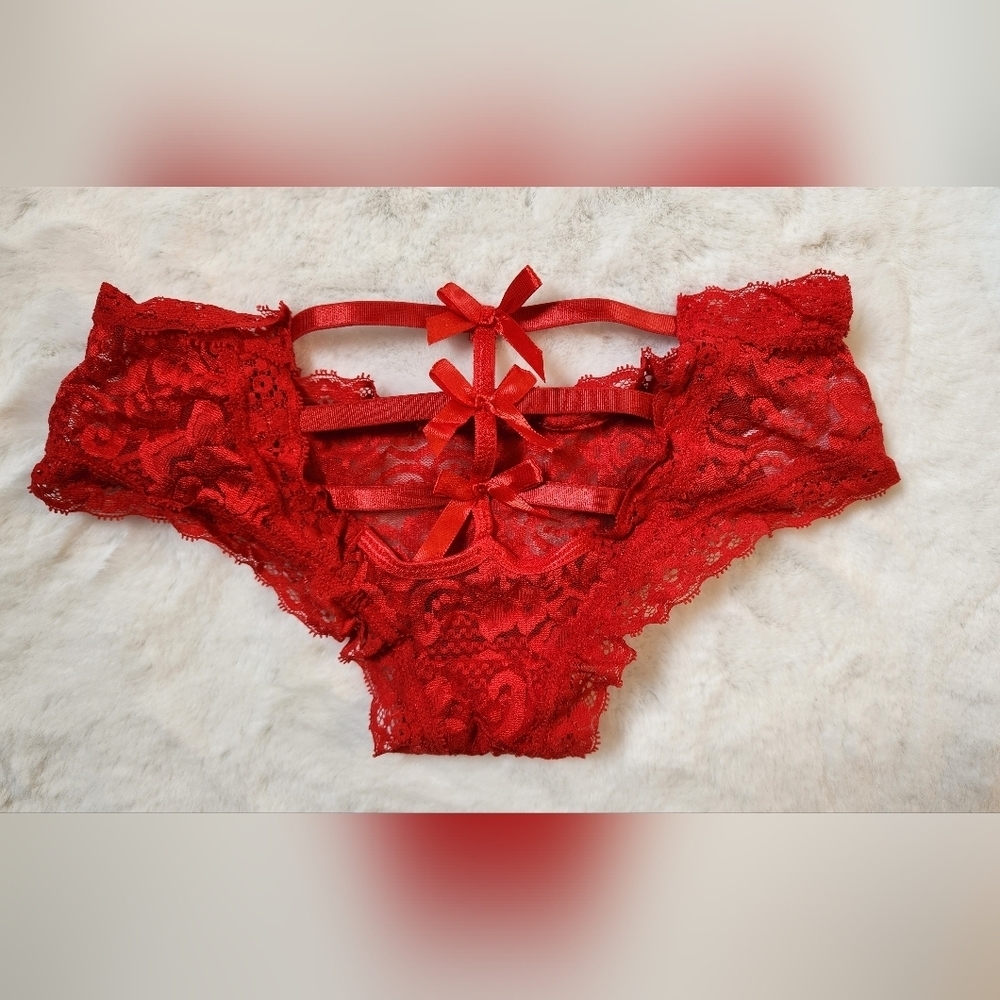 NWOT Red Lace Panty with ribbon back detail